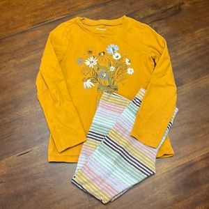 Oshkosh Girls Outfit. Yellow flowered top (8) and striped leggings (7)